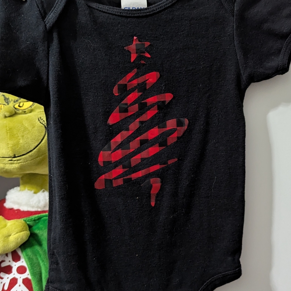 Buffalo plaid Christmas tree onesie